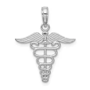 14k White Gold Texture Polished Finish Caduceus Charm Pendant