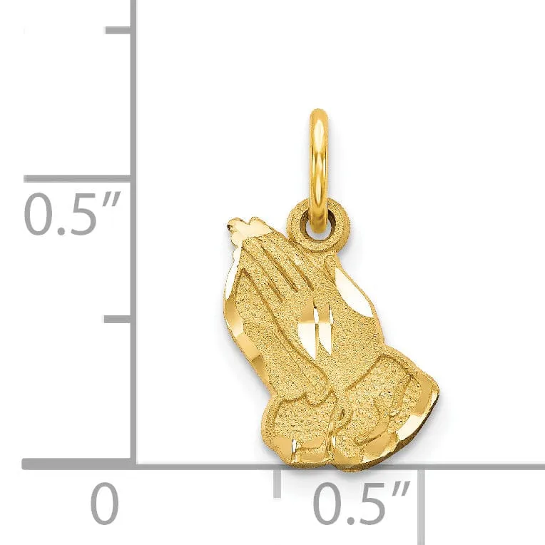 14k Yellow Gold Polish Texture D.C Finish Solid Praying Hands Pendant