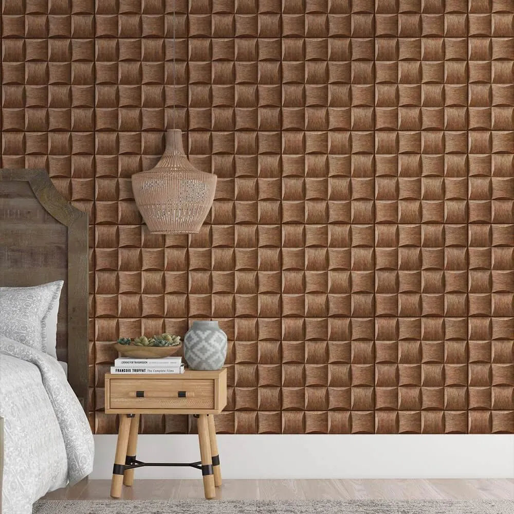 3D Brown Wood Block Peel and Stick Wall Tile