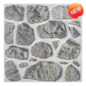 3D Grey Rock Stone Peel and Stick Wall Tile