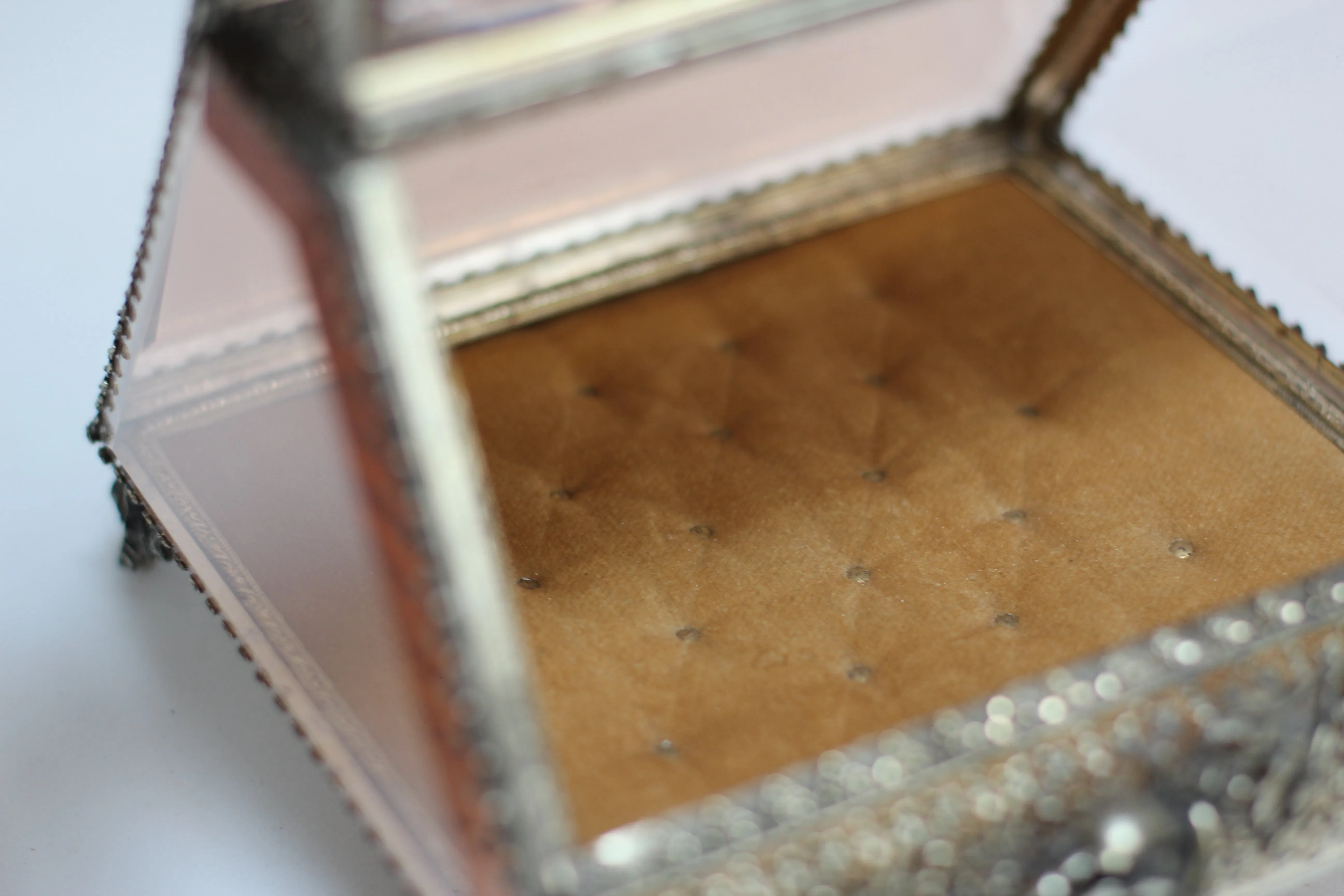 Antique Unique Floral Amber Jewelry Box