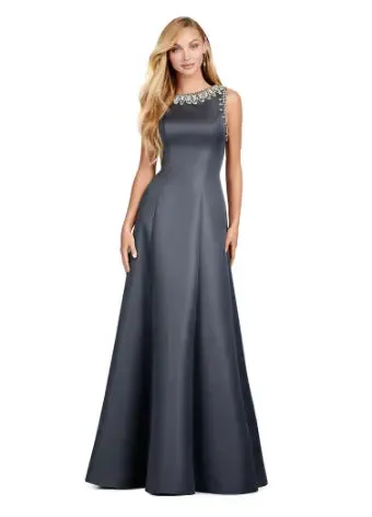 Ashley Lauren 11426 Long Prom Dress A-Line Satin Dress Crew Neckline Formal Pageant