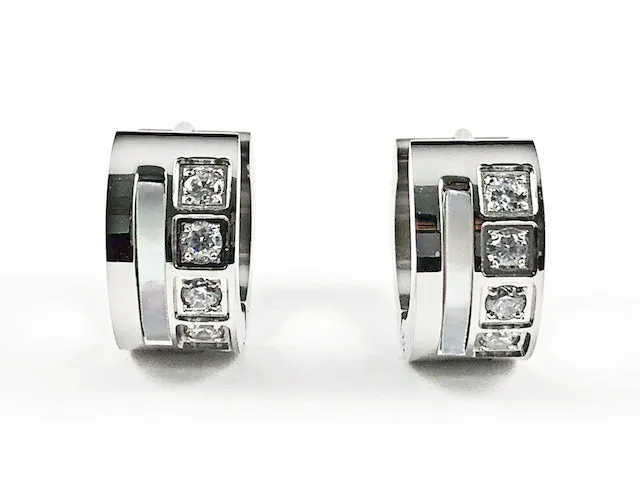 Beautiful Dainty Mother Of Pearl & CZ Huggie Steel Earrings