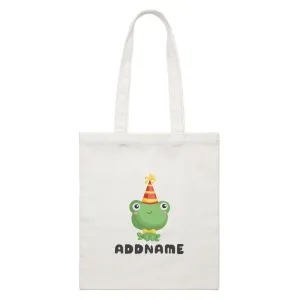 Birthday Frog Frog Wearing Party Hat Addname White Canvas Bag