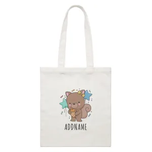 Birthday Sketch Animals Squirrel with Acorn Addname Turns 1 White Canvas Bag