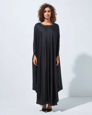 Black Evening Kaftan with Embellished Neckline