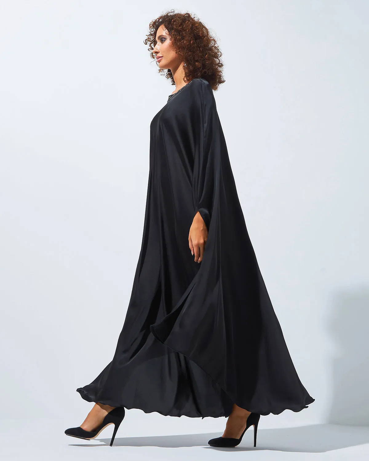 Black Evening Kaftan with Embellished Neckline