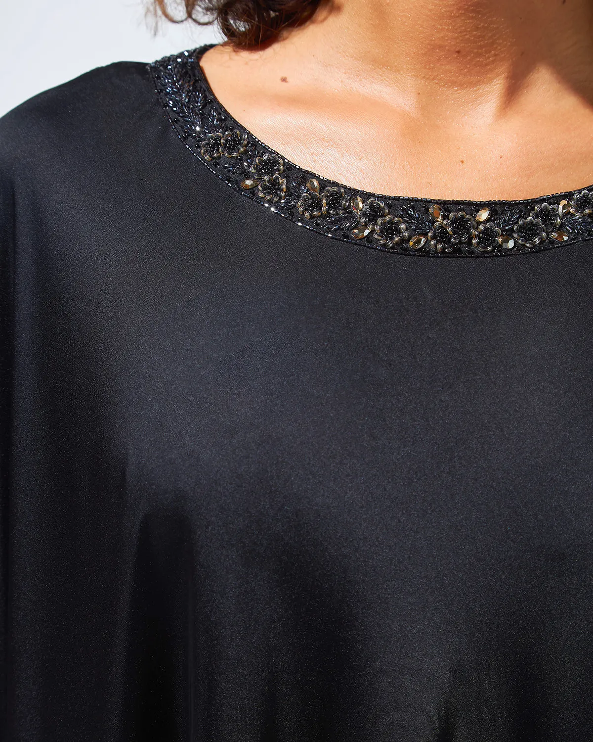 Black Evening Kaftan with Embellished Neckline