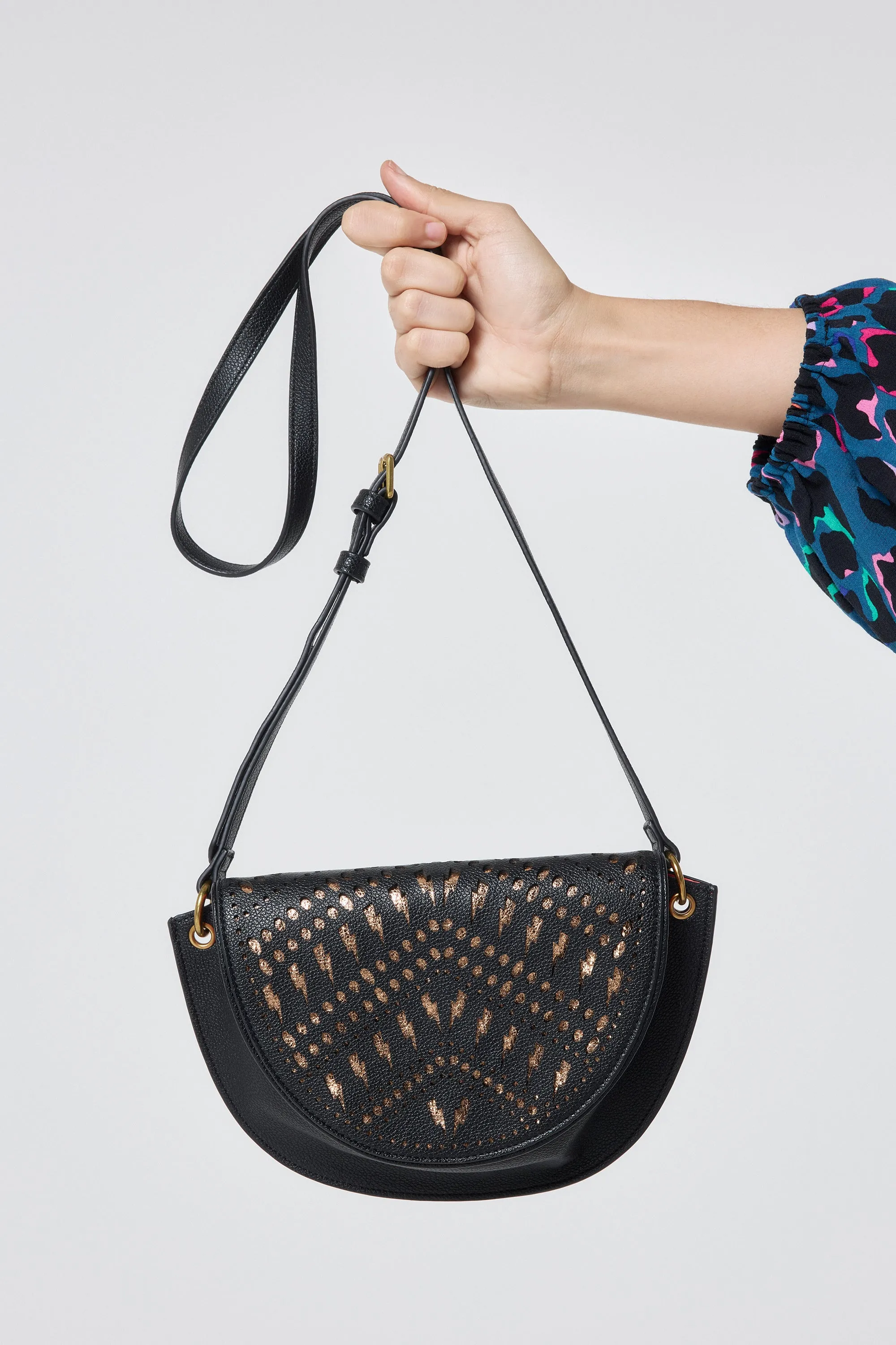 Black with Gold Laser Cut Saddle Bag