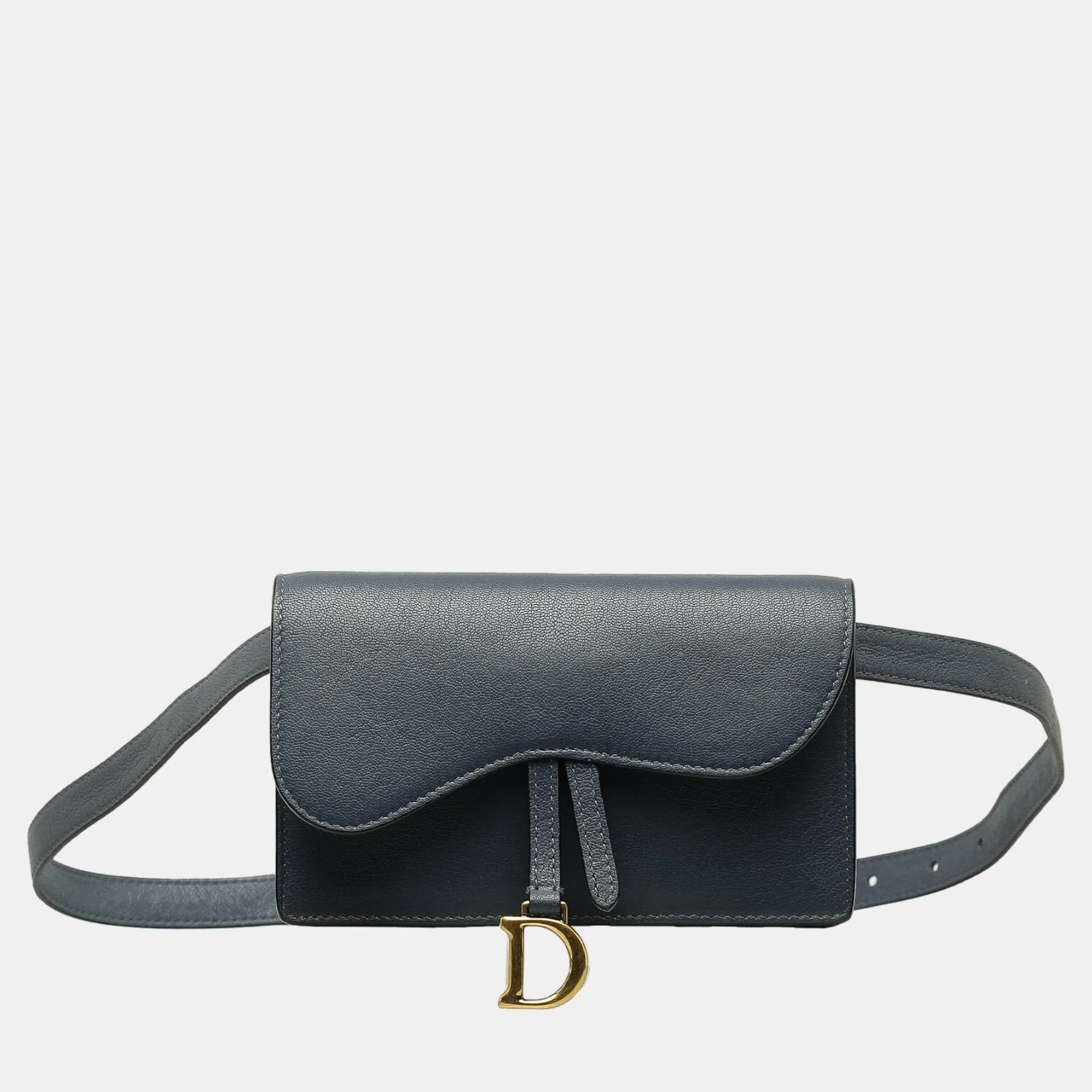 Blue Leather Saddle Belt Bag