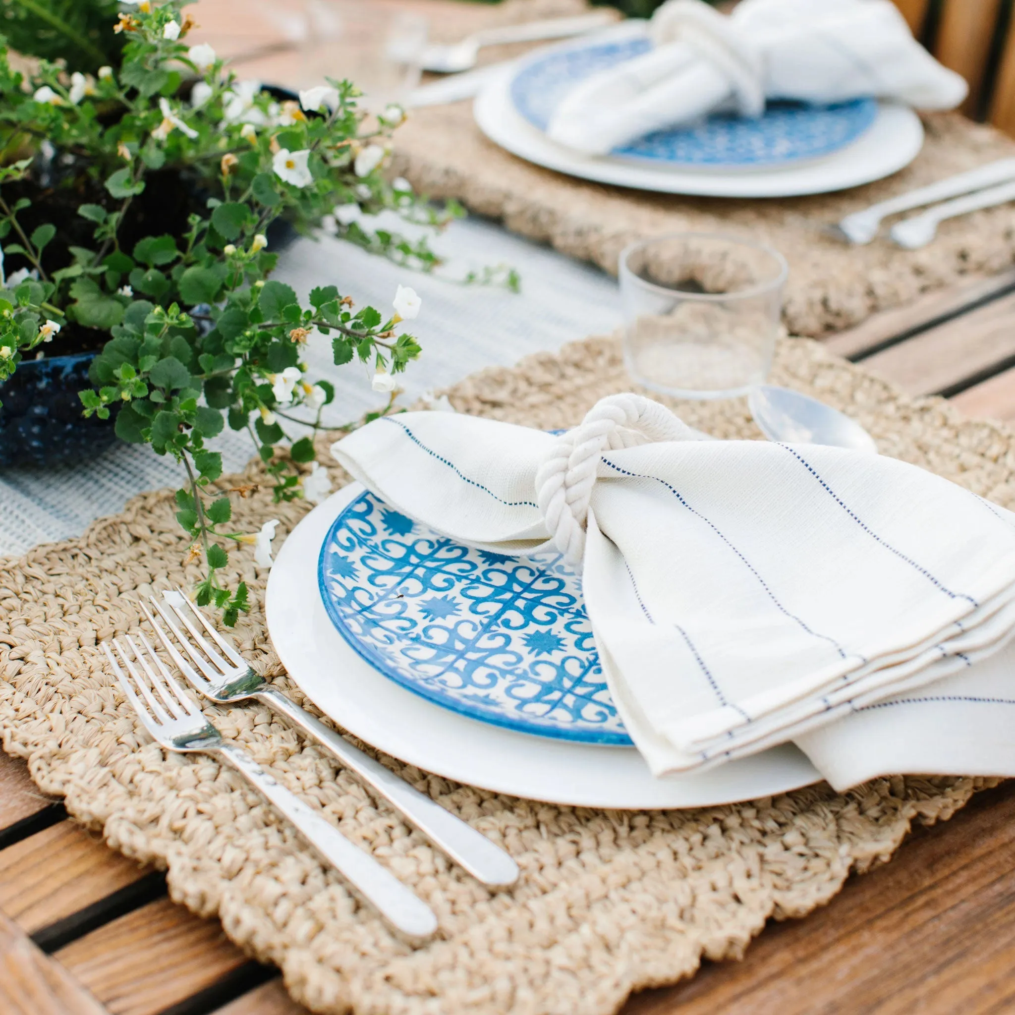 Blue Pinstripe Stripe Cotton Napkin