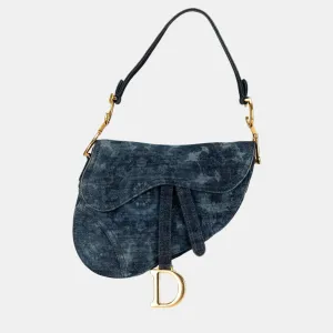 Blue Printed Denim Medium Tie Dye Saddle Bag