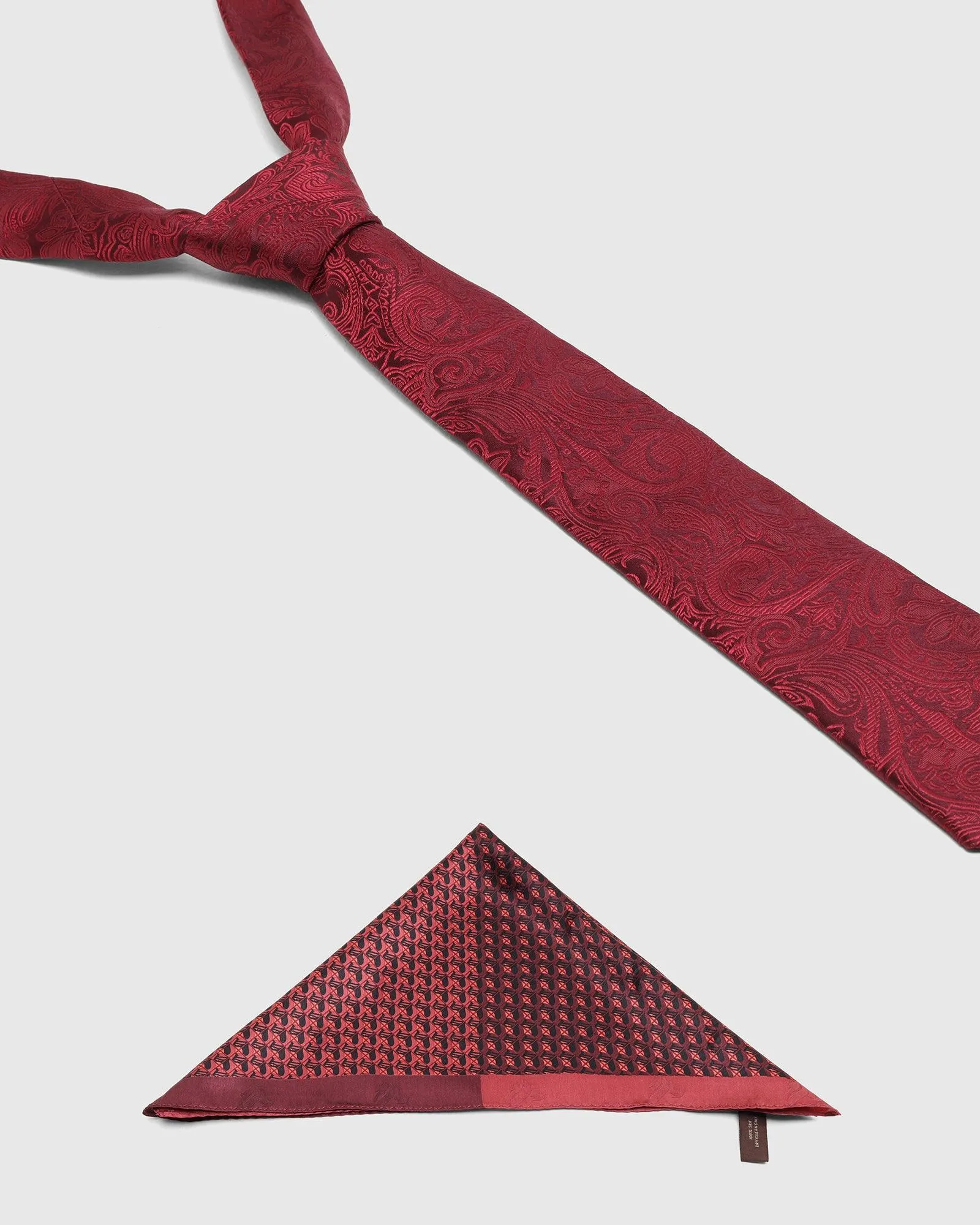 Boxed Combo Printed Tie And Pocket Square In Maroon - Telli