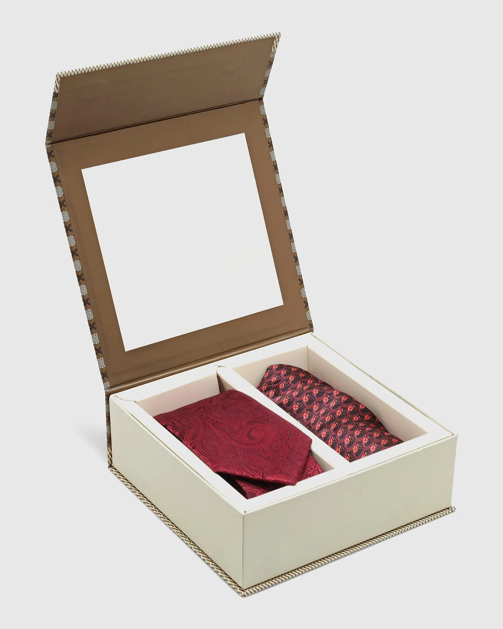 Boxed Combo Printed Tie And Pocket Square In Maroon - Telli