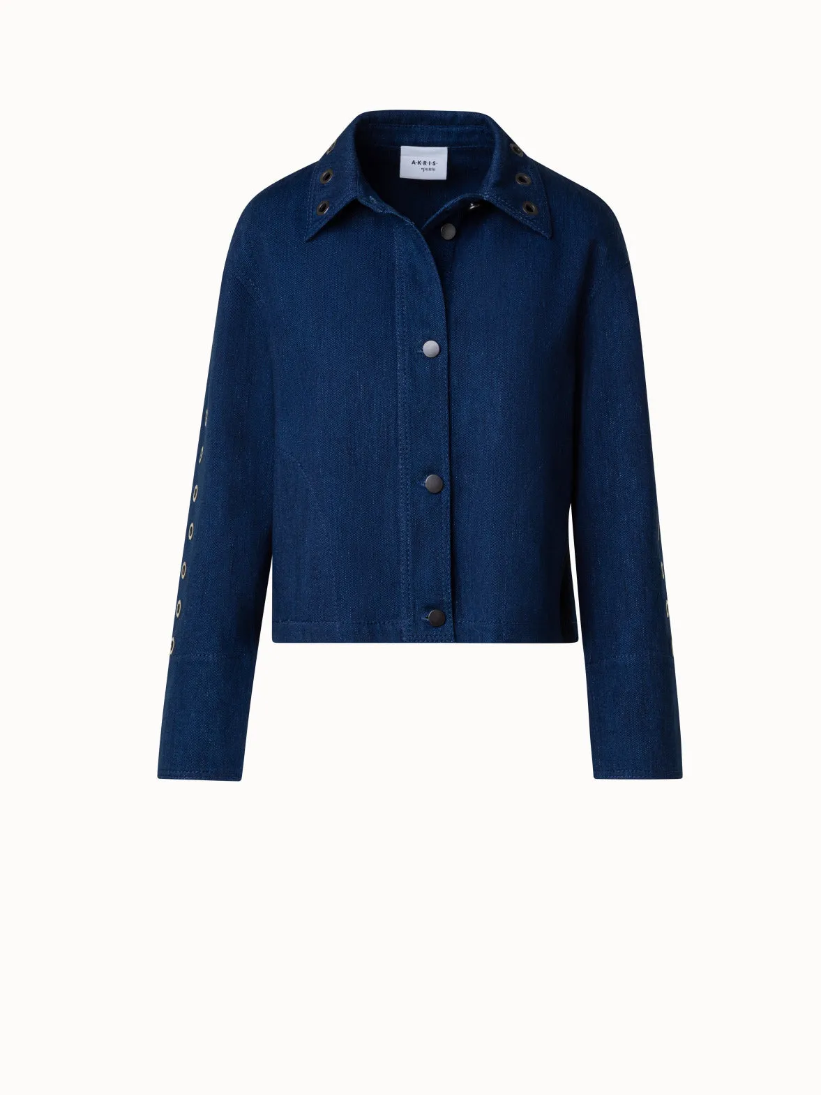 Boxy Denim Jacket with Eyelet Details