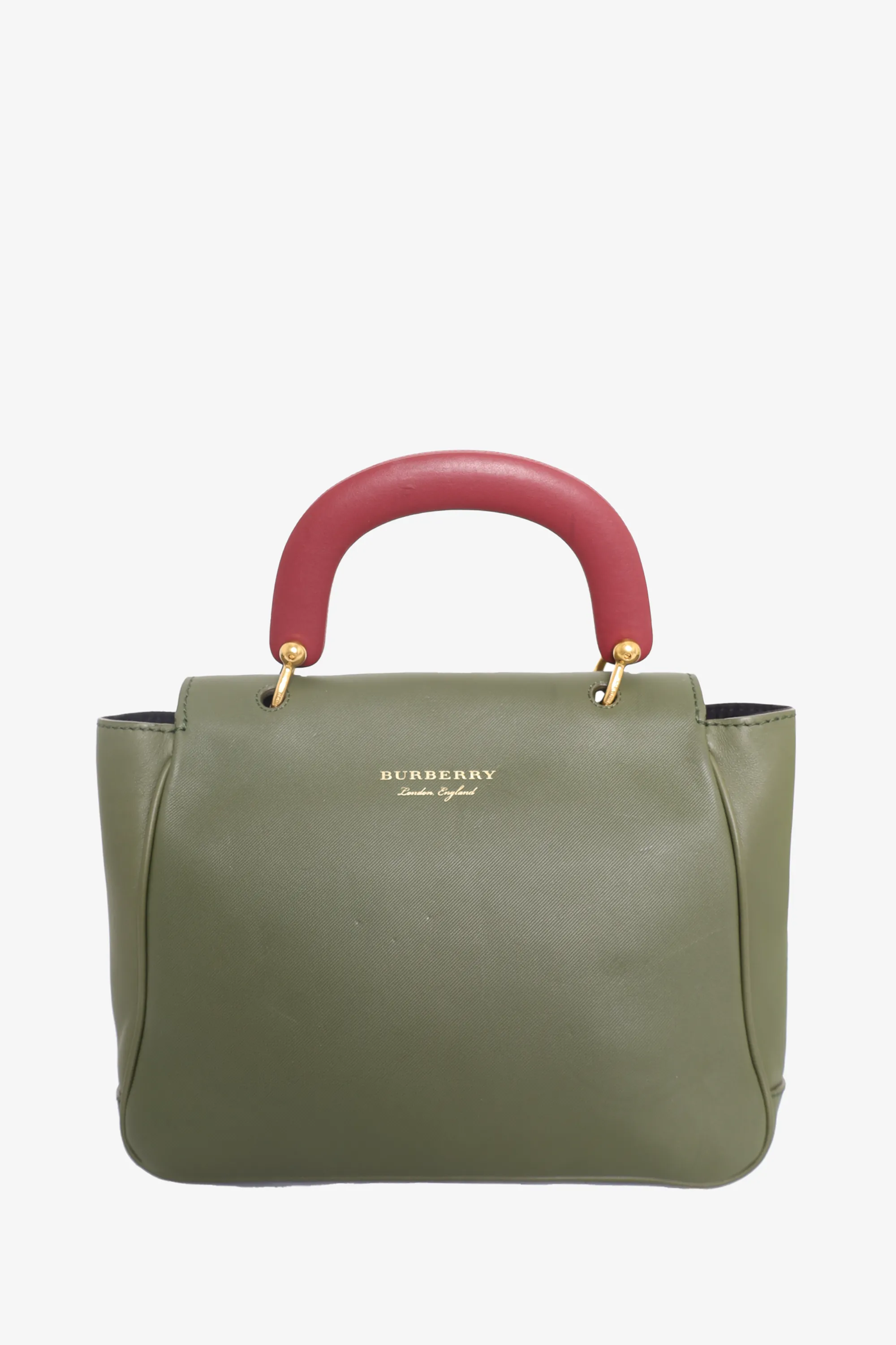 Burberry Green Leather DK88 Top Handle Bag with Strap