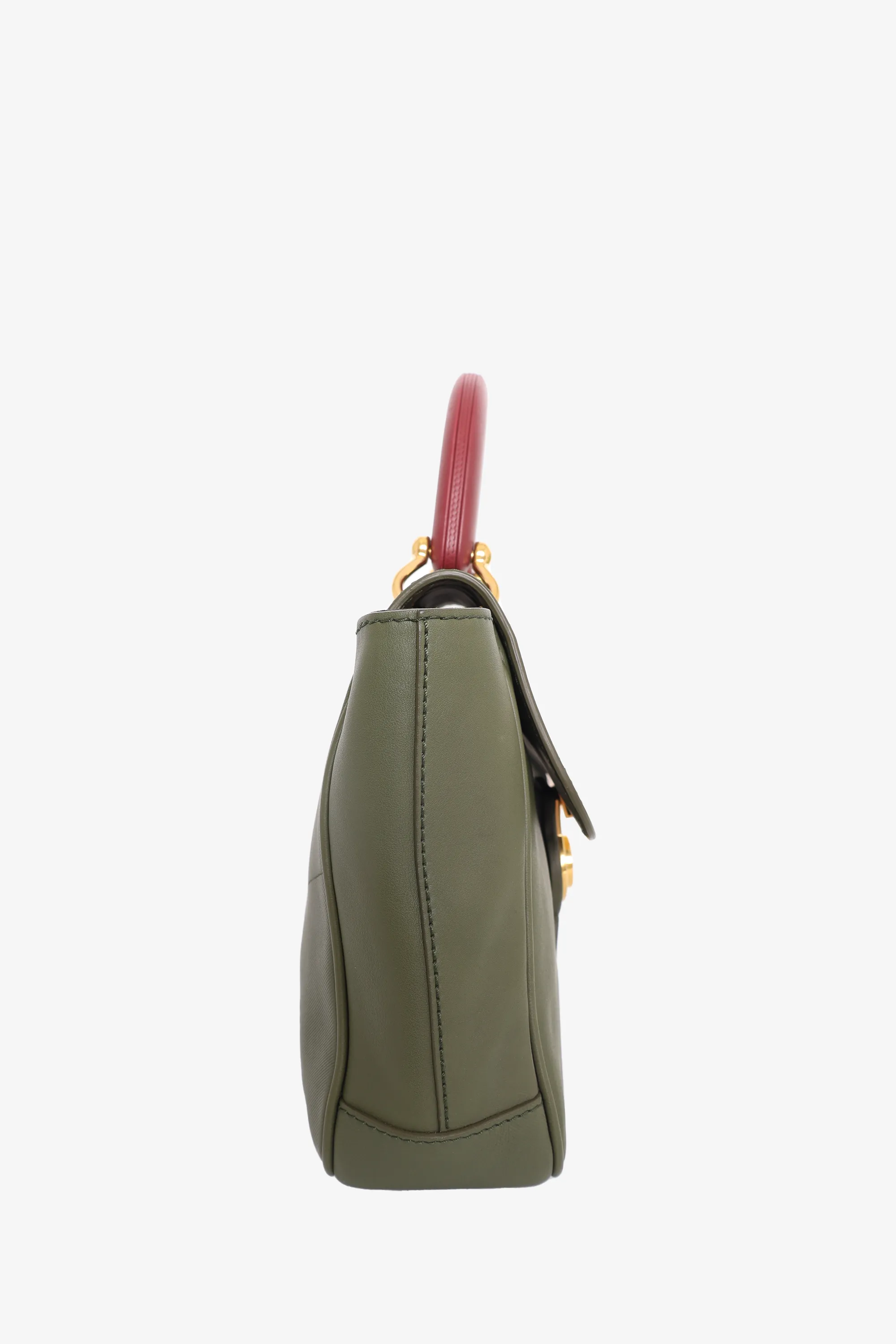 Burberry Green Leather DK88 Top Handle Bag with Strap