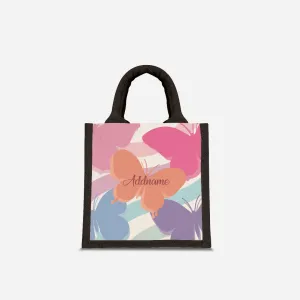 Butterfly Series Half Lining Lunch Bag - Pink Black