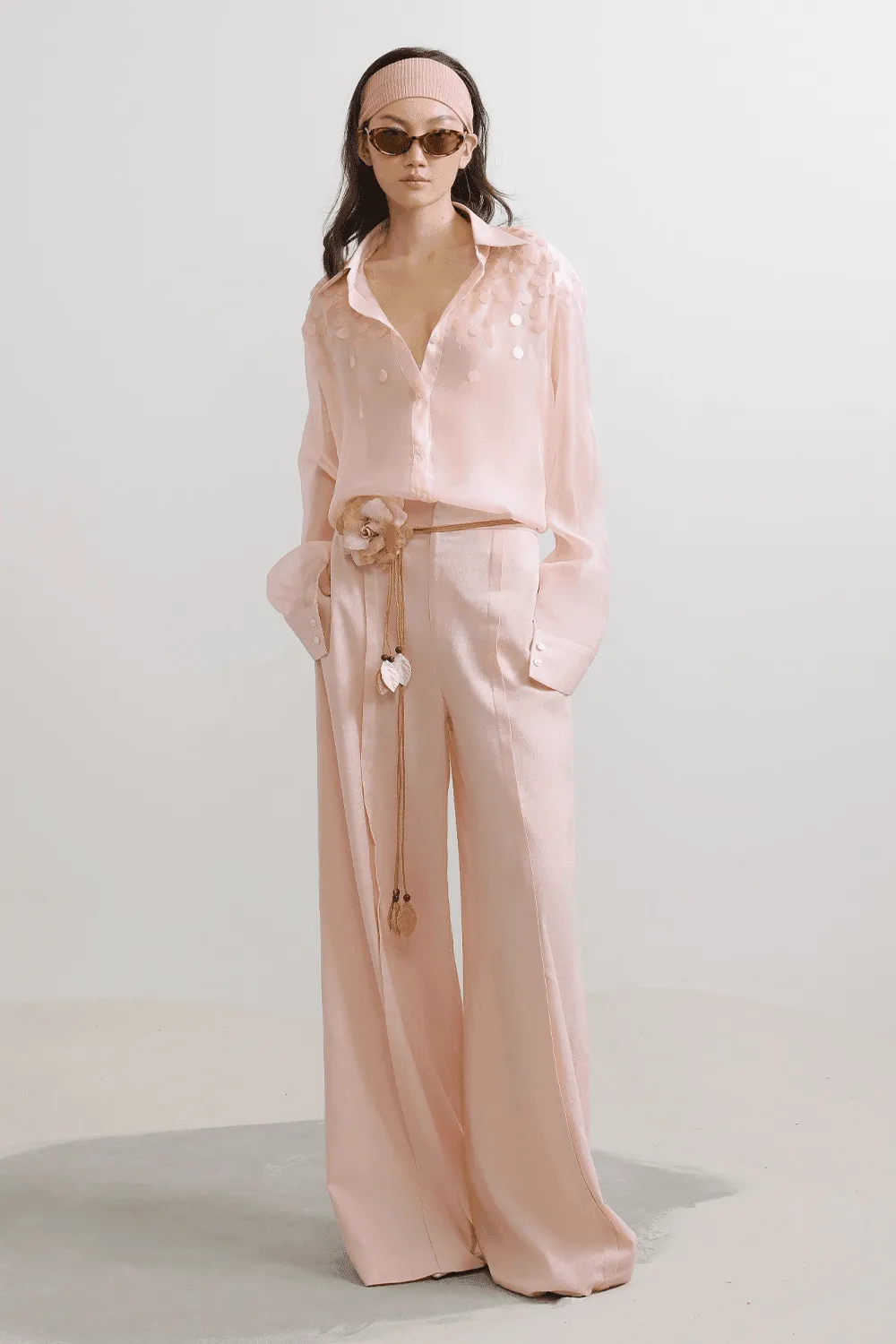 Camellia Straight Cuff Sleeved Chiffon Shirt