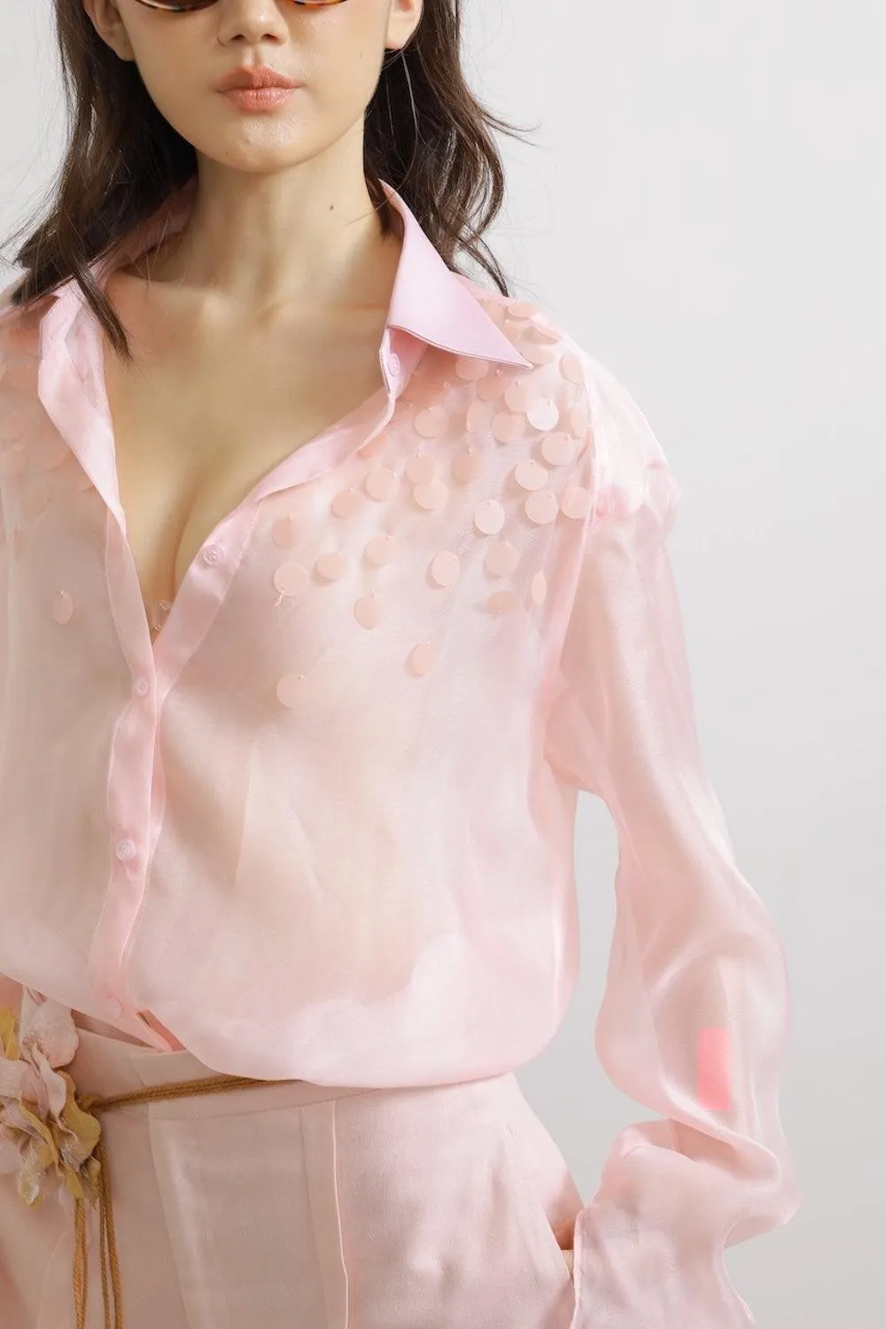 Camellia Straight Cuff Sleeved Chiffon Shirt