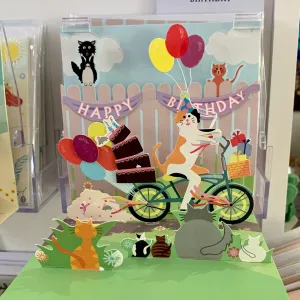 Cat and Cake Bike Birthday Pop Up Card