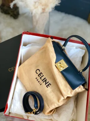 CELINE Gancini Top handle Crossbody 2Way Shoulder bag Handbag Navy Old CELINE Vintage vtuj8t