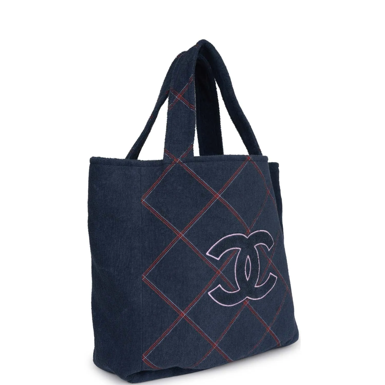 Chanel Coco Beach Tote Navy Terry Cloth with Towel/Pouch