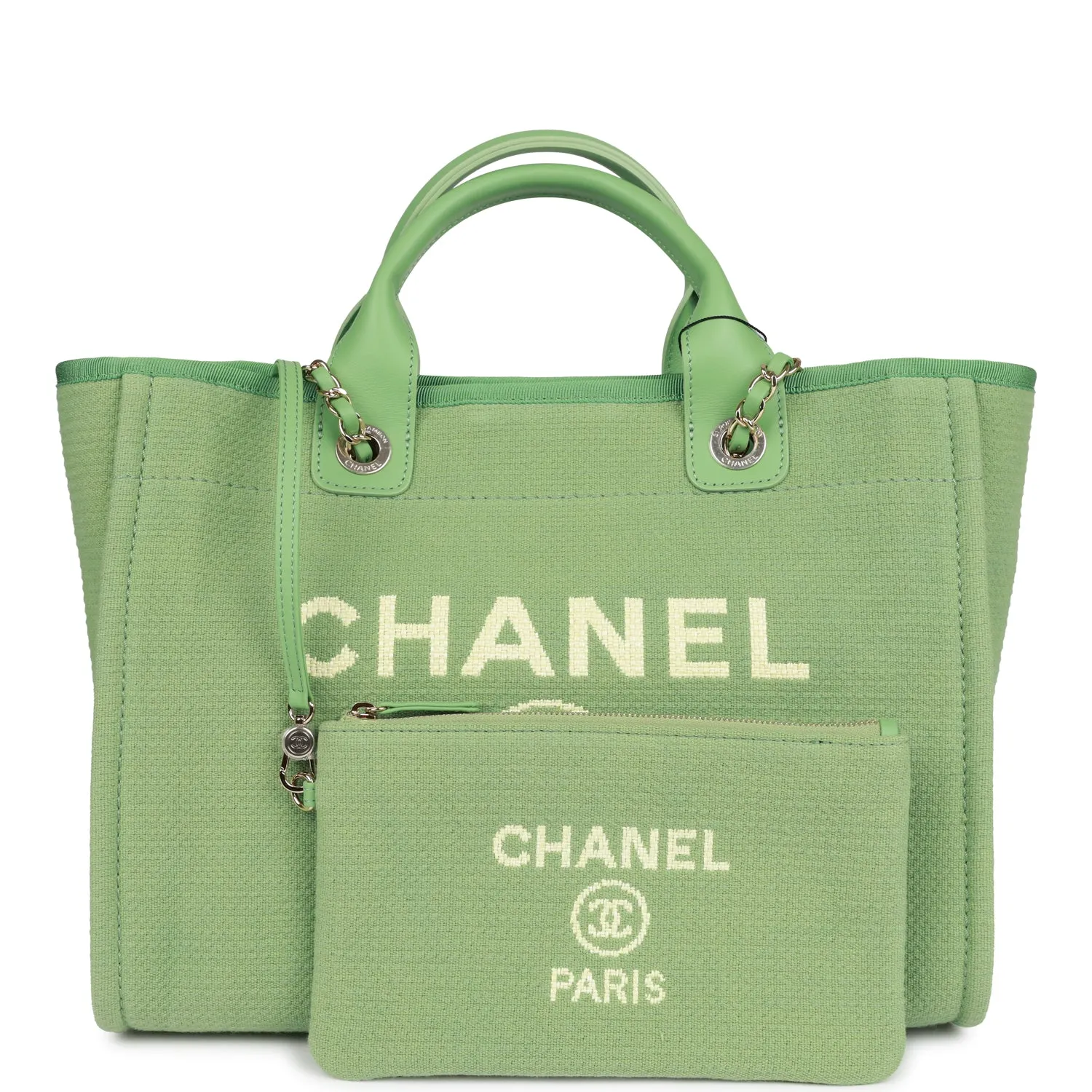 Chanel Small Deauville Shopping Bag Green Boucle Light Gold Hardware