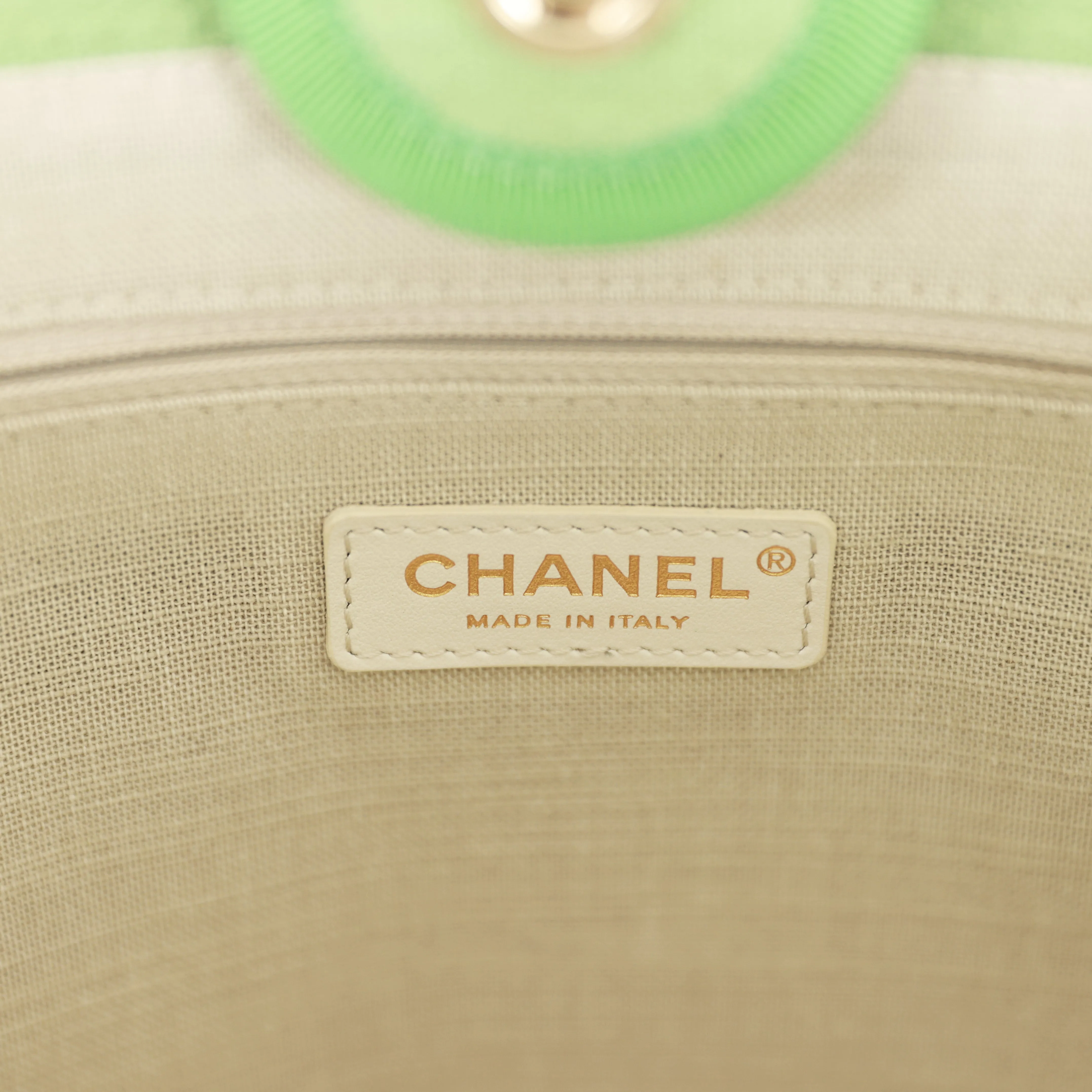 Chanel Small Deauville Shopping Bag Green Boucle Light Gold Hardware