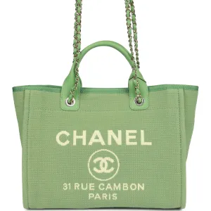 Chanel Small Deauville Shopping Bag Green Boucle Light Gold Hardware