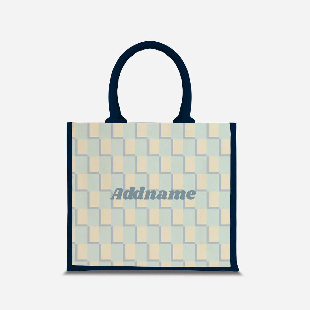 Checkered Series Half Lining Jute Bag - Blue Navy