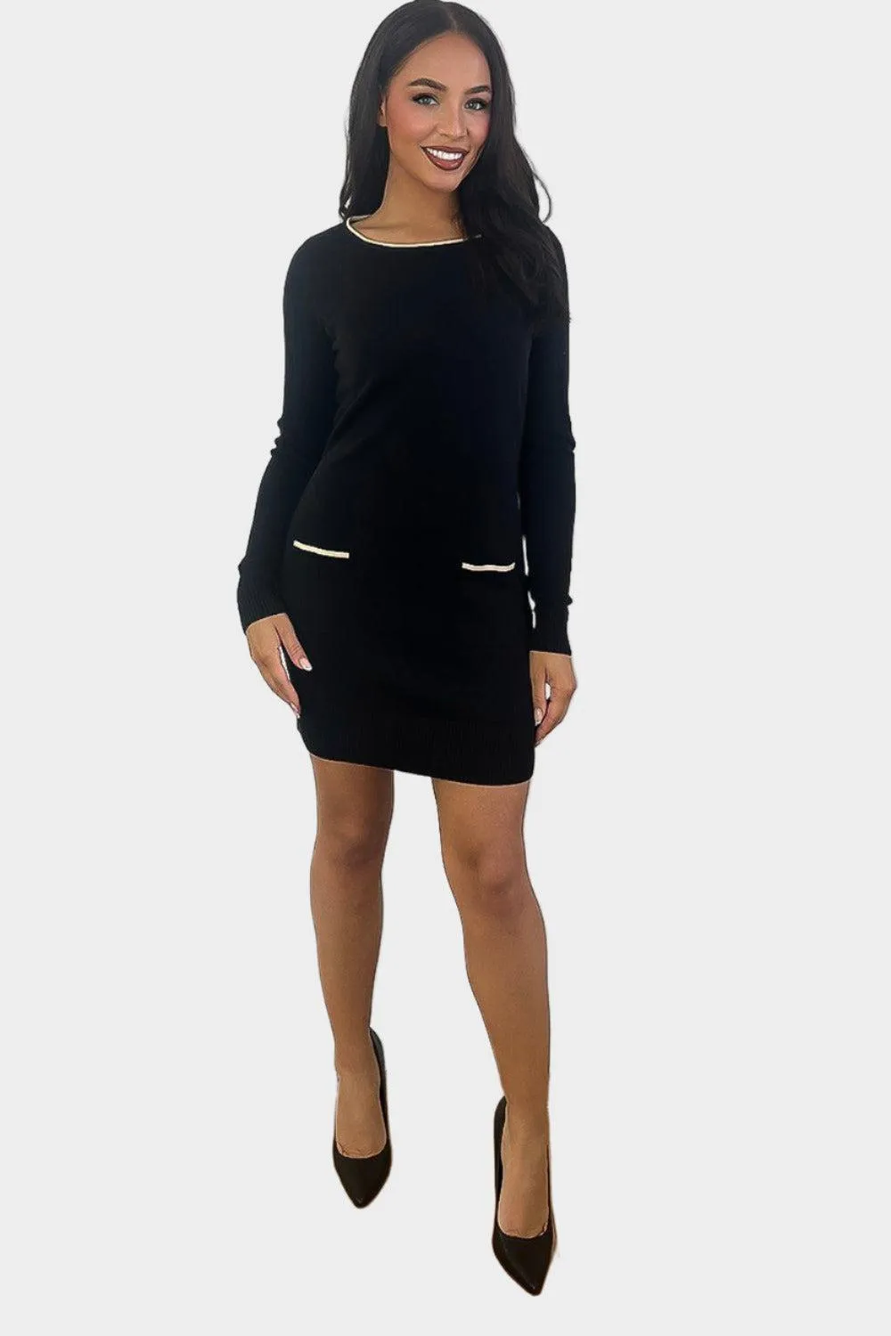 Contrast Details Bodycon Knitted Dress