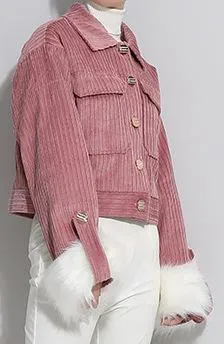 Corduroy Jacket with Fur Cuffs - Green or Pink