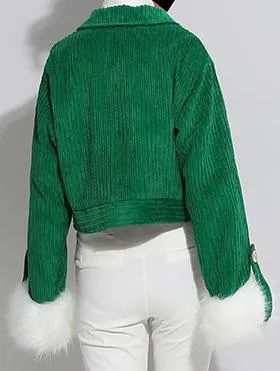 Corduroy Jacket with Fur Cuffs - Green or Pink