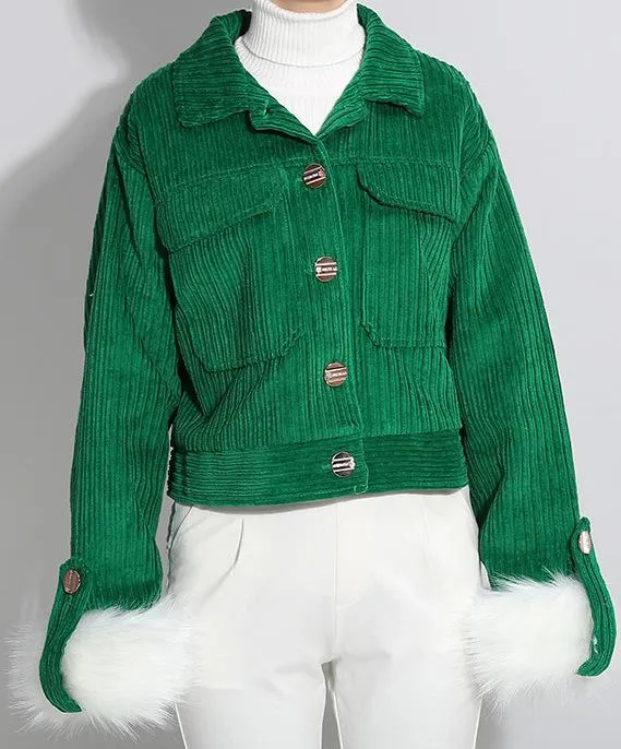 Corduroy Jacket with Fur Cuffs - Green or Pink