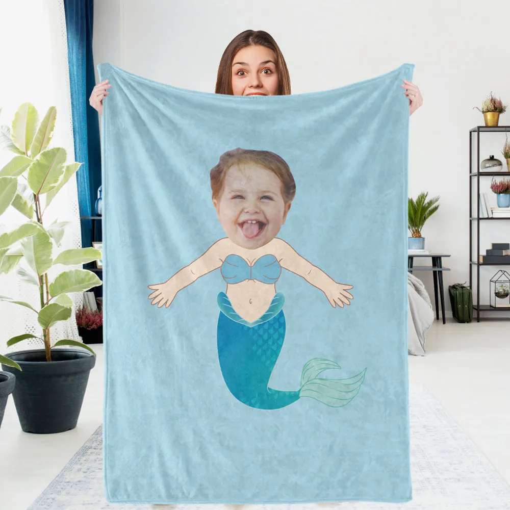 Custom Photo Blanket Unique Blue Mermaid Personalized Photo Gifts Unique Customized Gifts