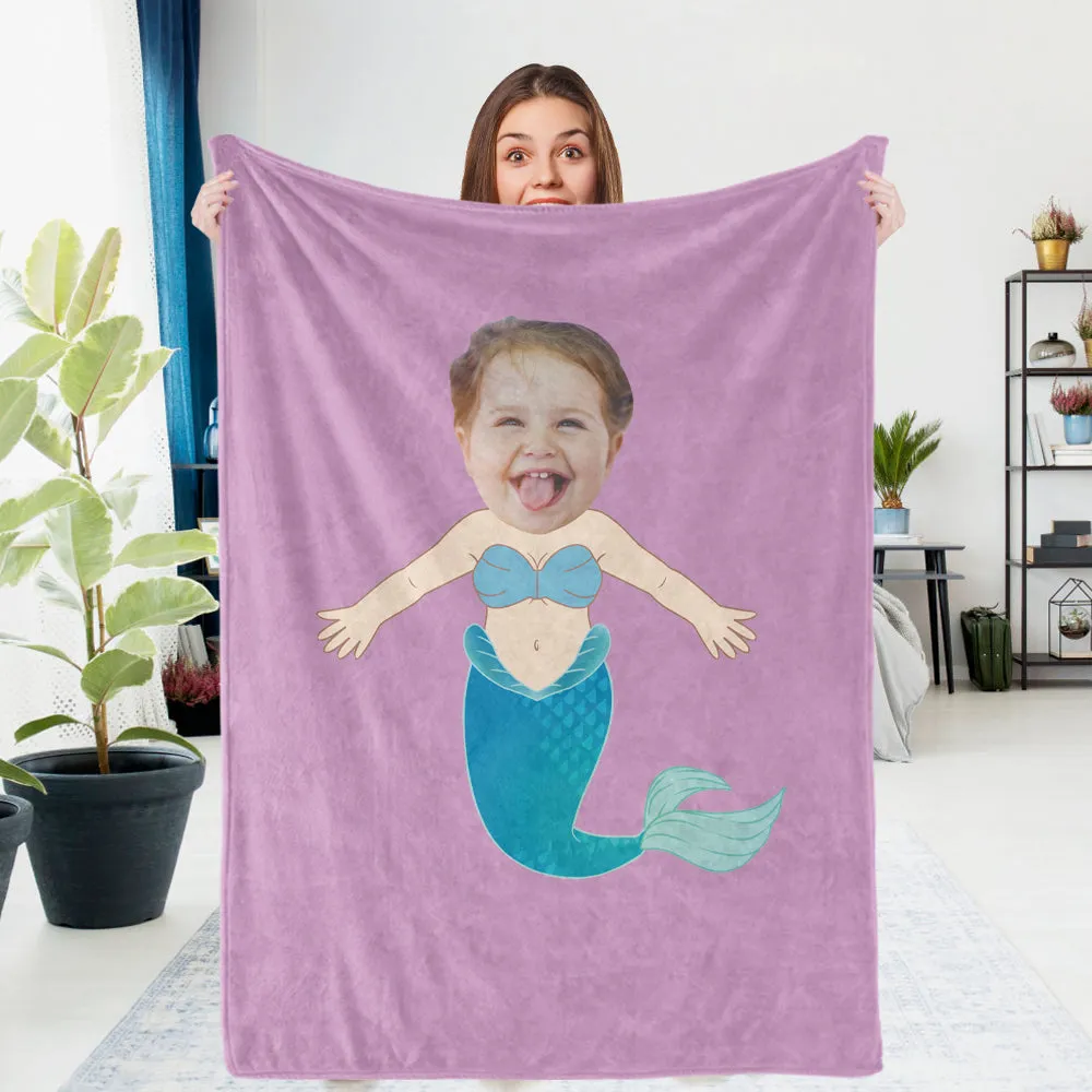 Custom Photo Blanket Unique Blue Mermaid Personalized Photo Gifts Unique Customized Gifts