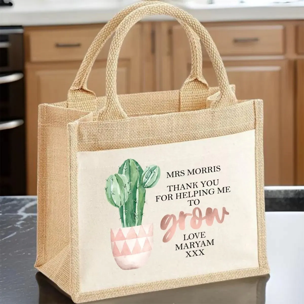 Customisable Teacher Tote - Appreciation Gift - Cactus Watercolour Motif