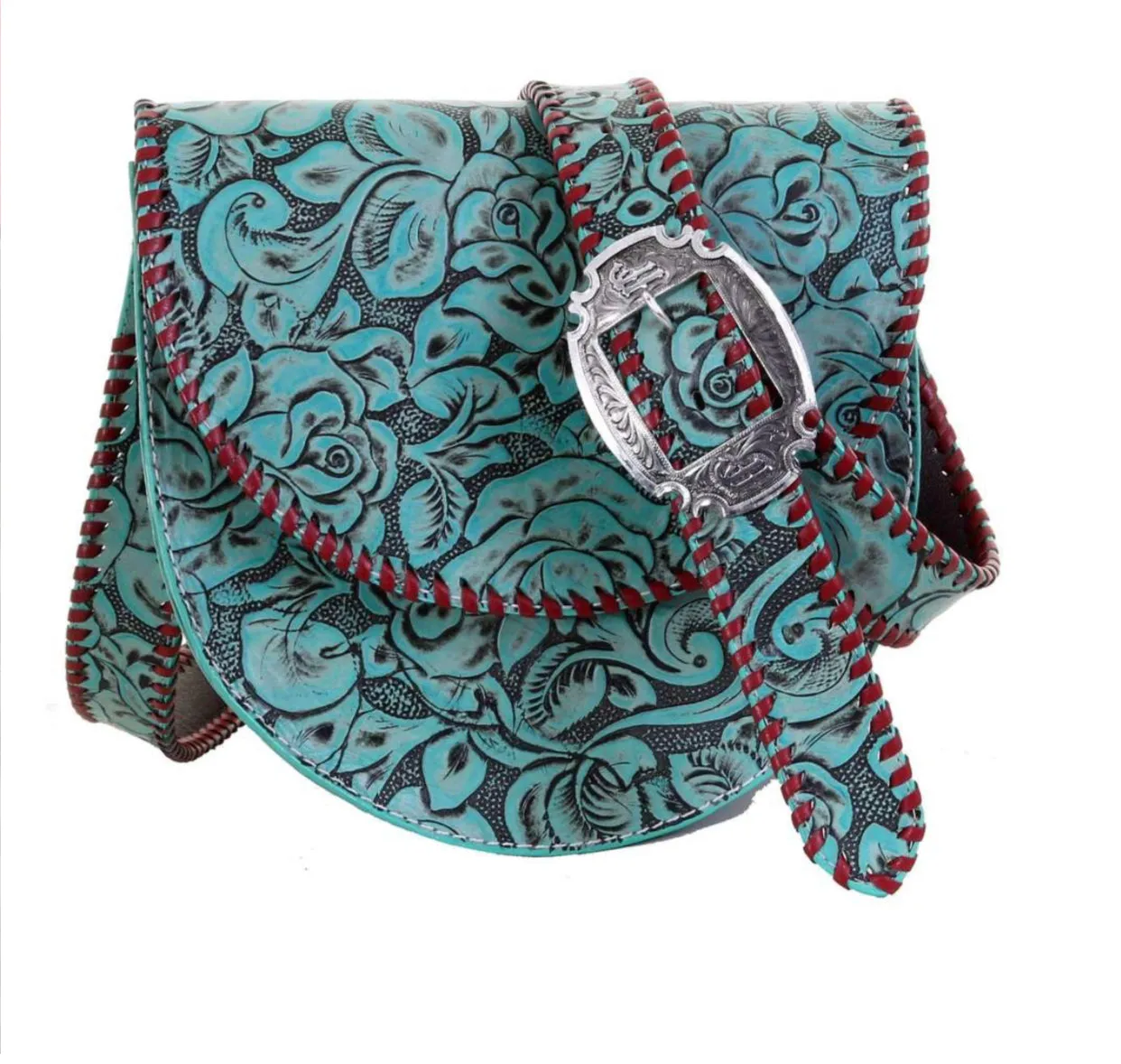 Double J Saddlery Turquoise Antique Floral Saddle Bag SB26