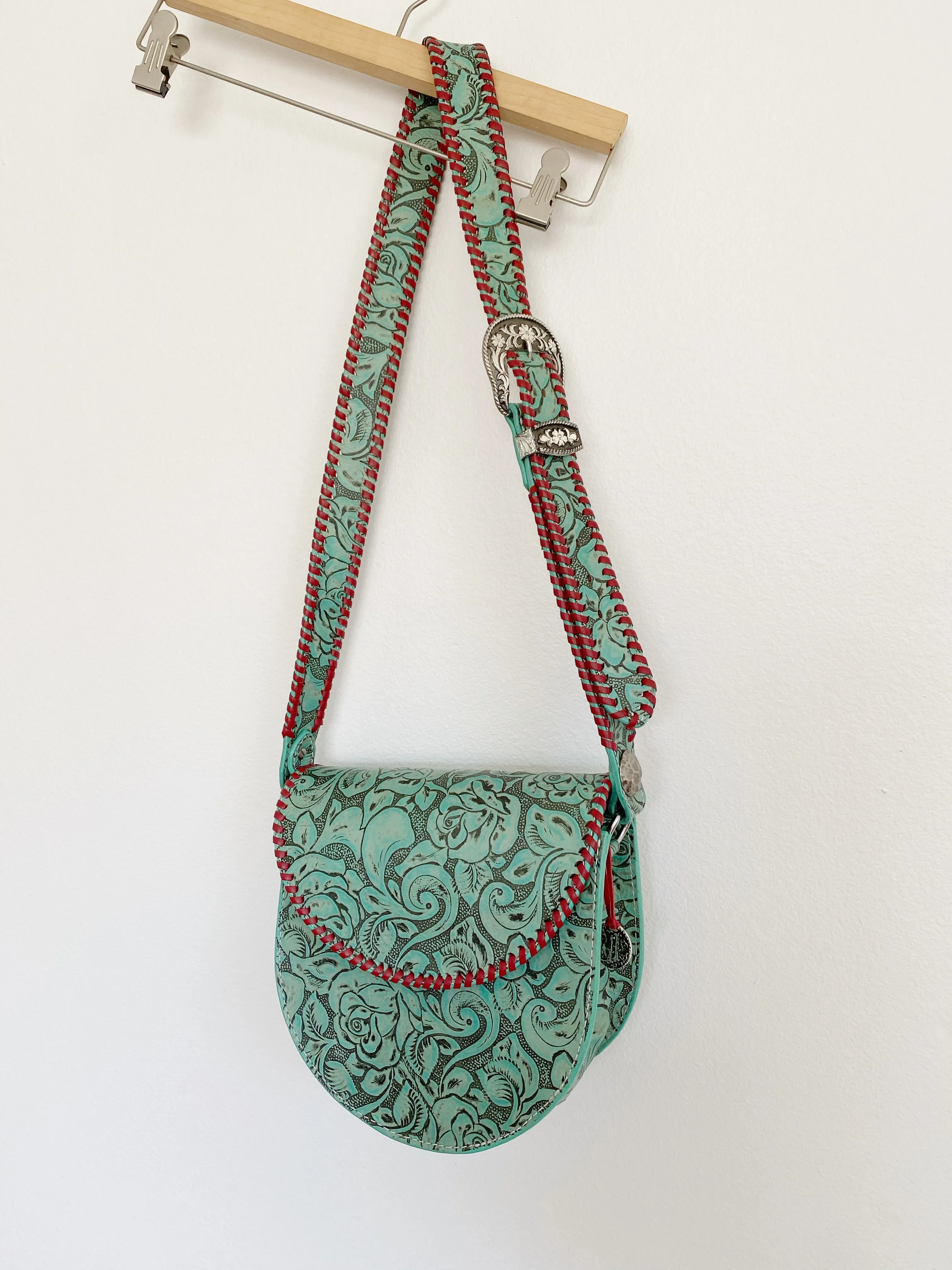 Double J Saddlery Turquoise Antique Floral Saddle Bag SB26