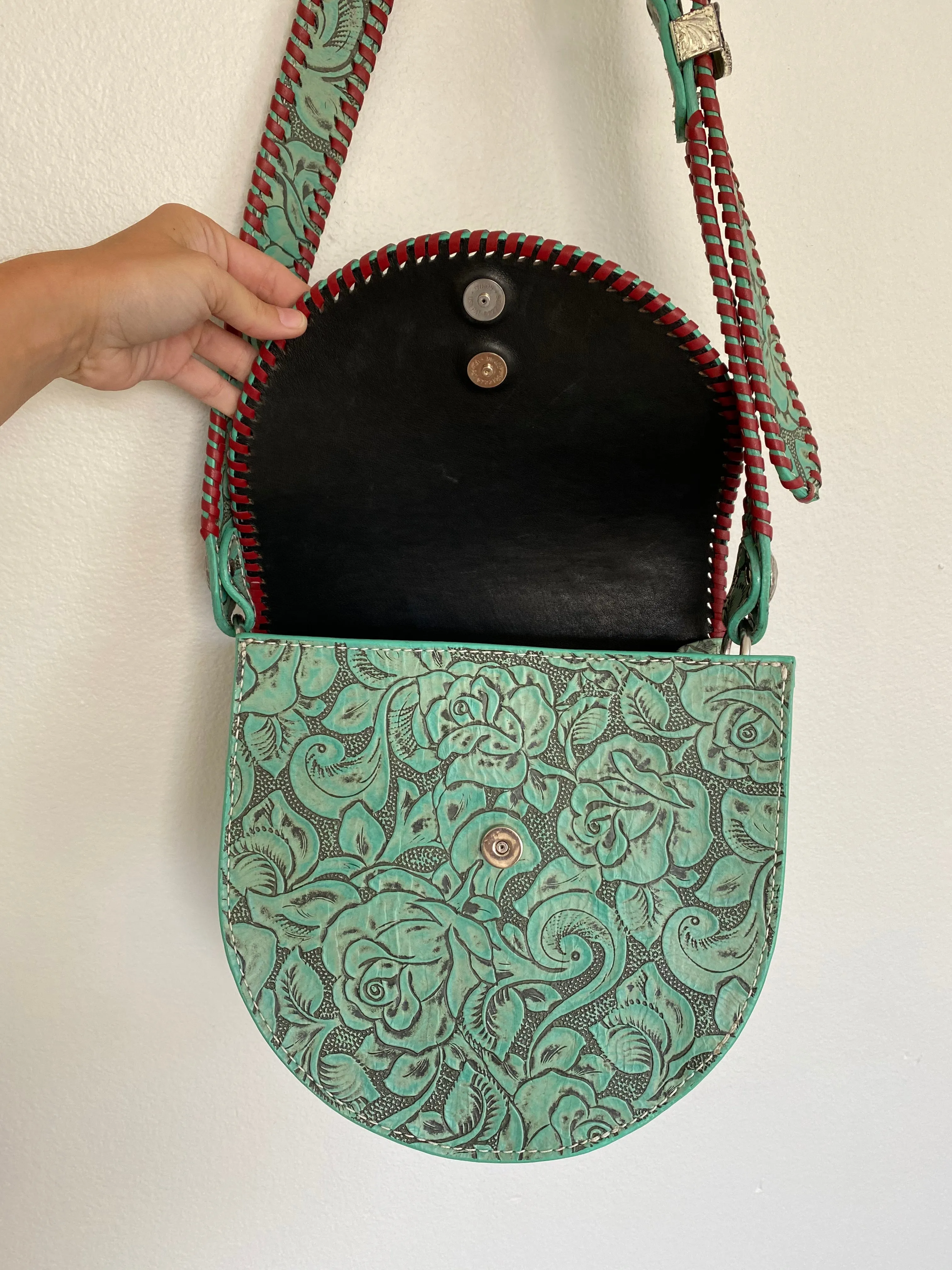 Double J Saddlery Turquoise Antique Floral Saddle Bag SB26