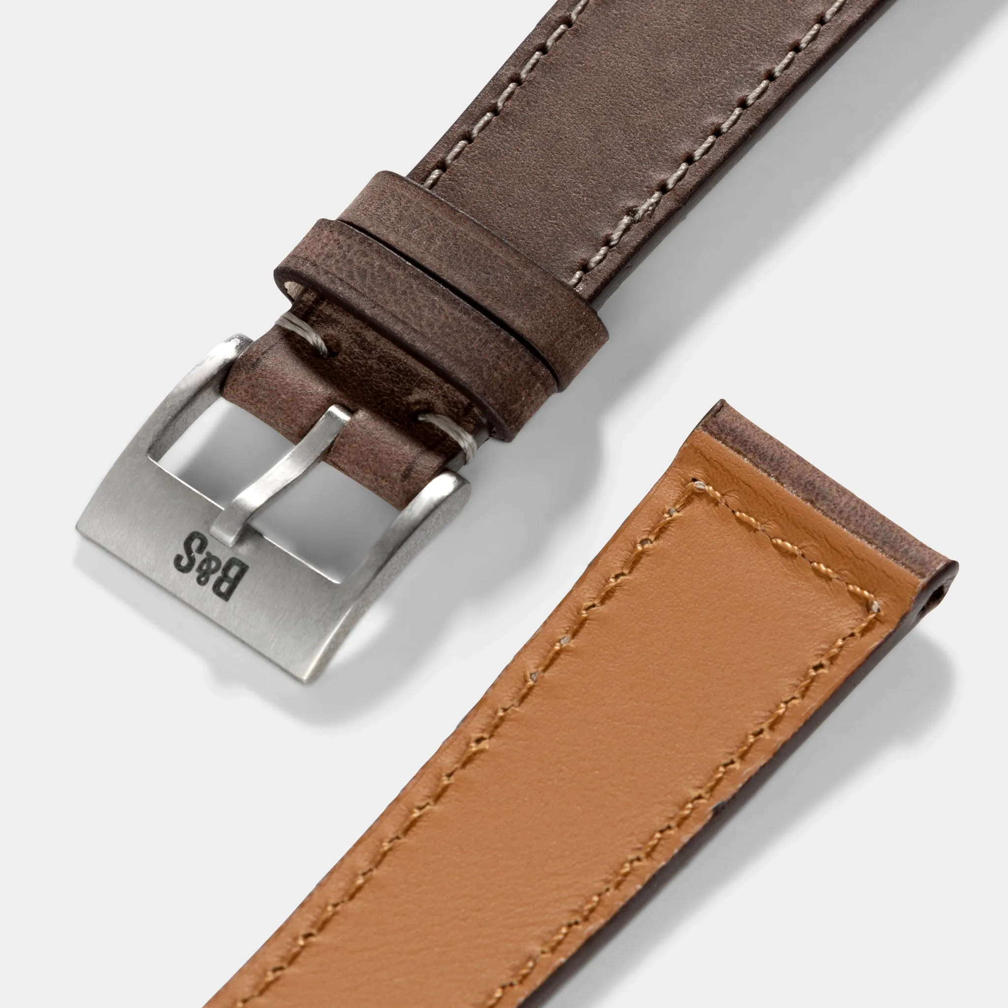 Dry Soil Brown Boxed Leather Watch Strap