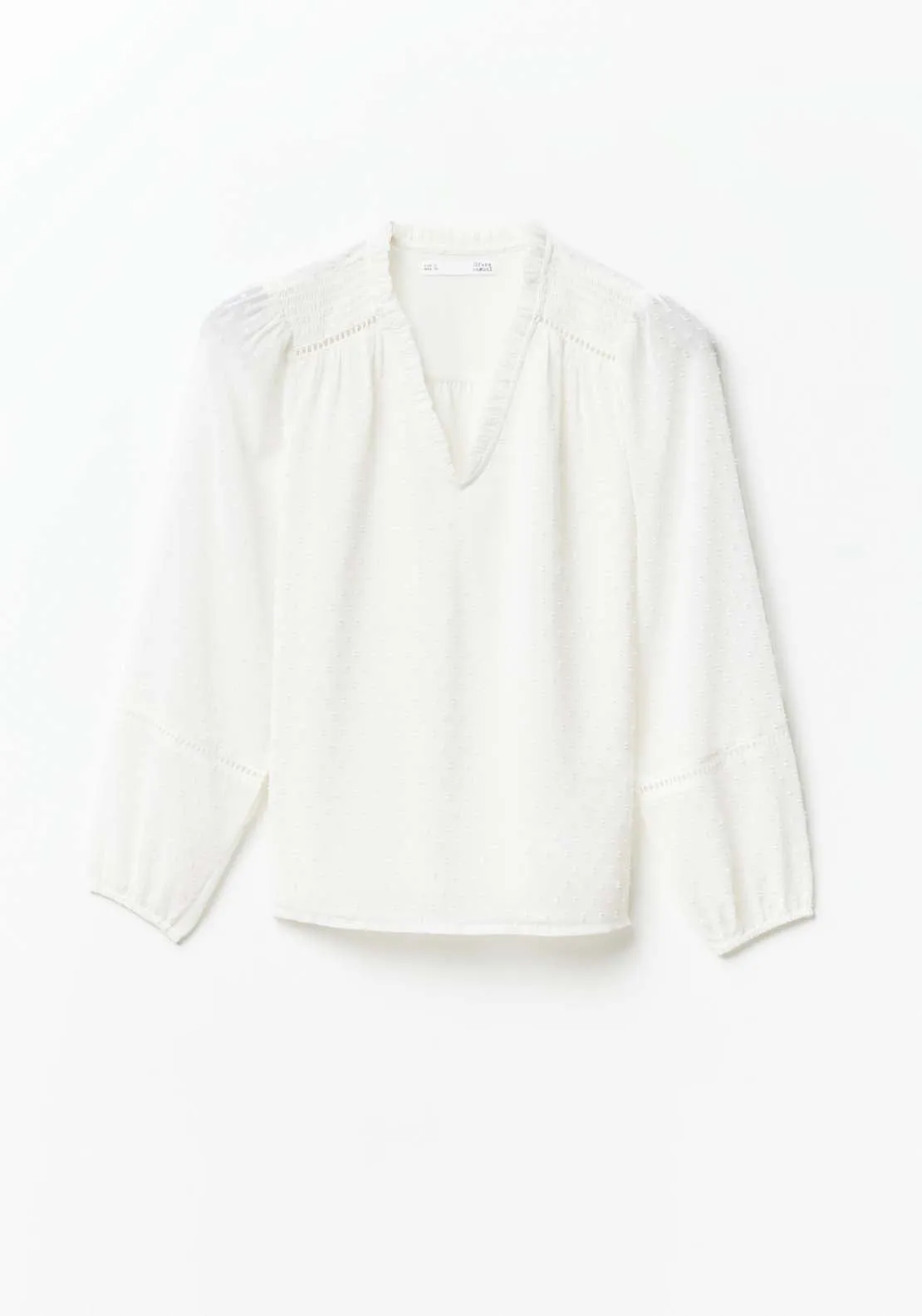 Elastic details plumetis blouse - White