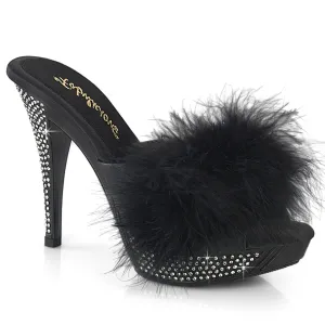 ELEGANT-401F Black Marabou-Faux Leather/Black