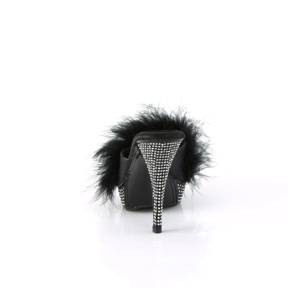 ELEGANT-401F Black Marabou-Faux Leather/Black