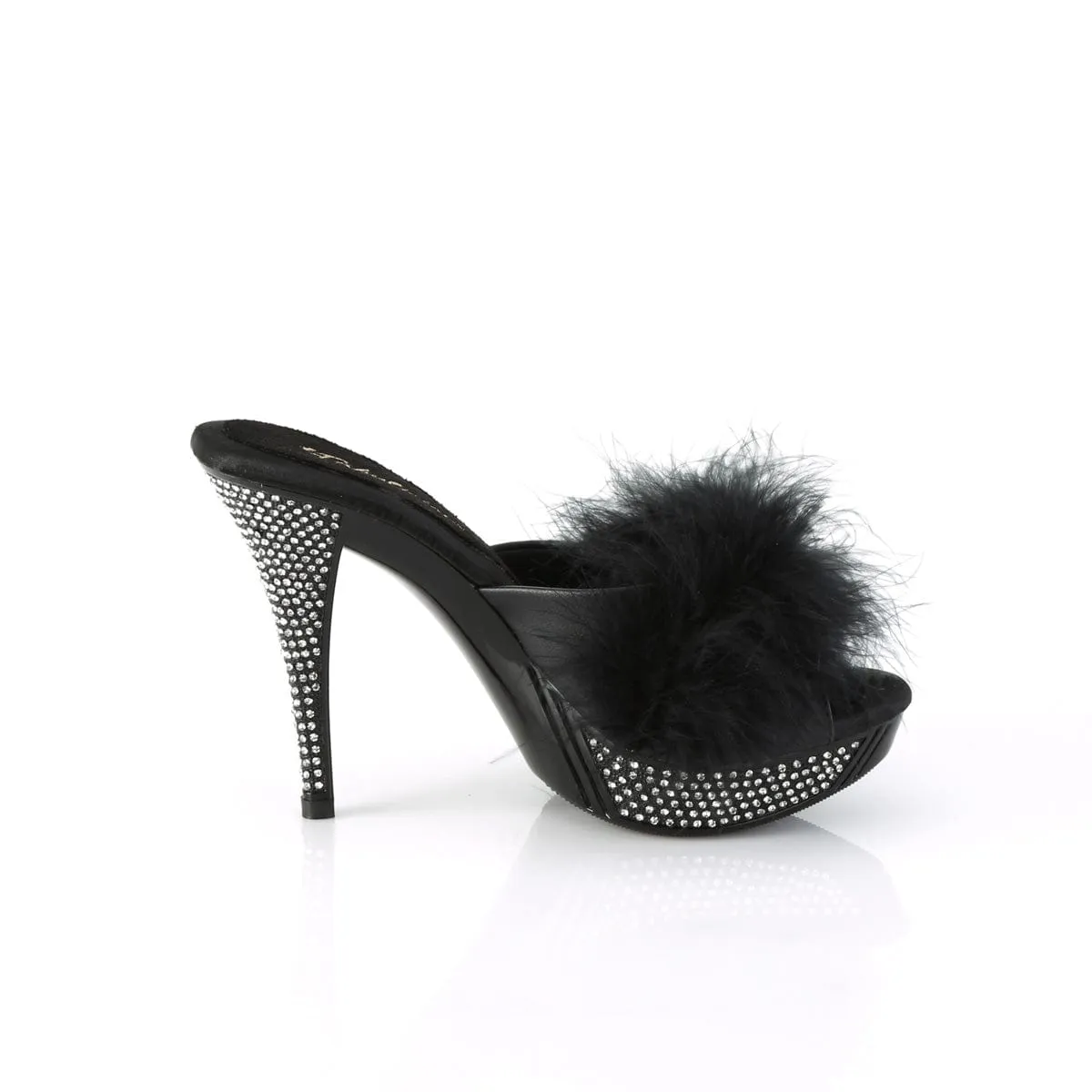 ELEGANT-401F Black Marabou-Faux Leather/Black