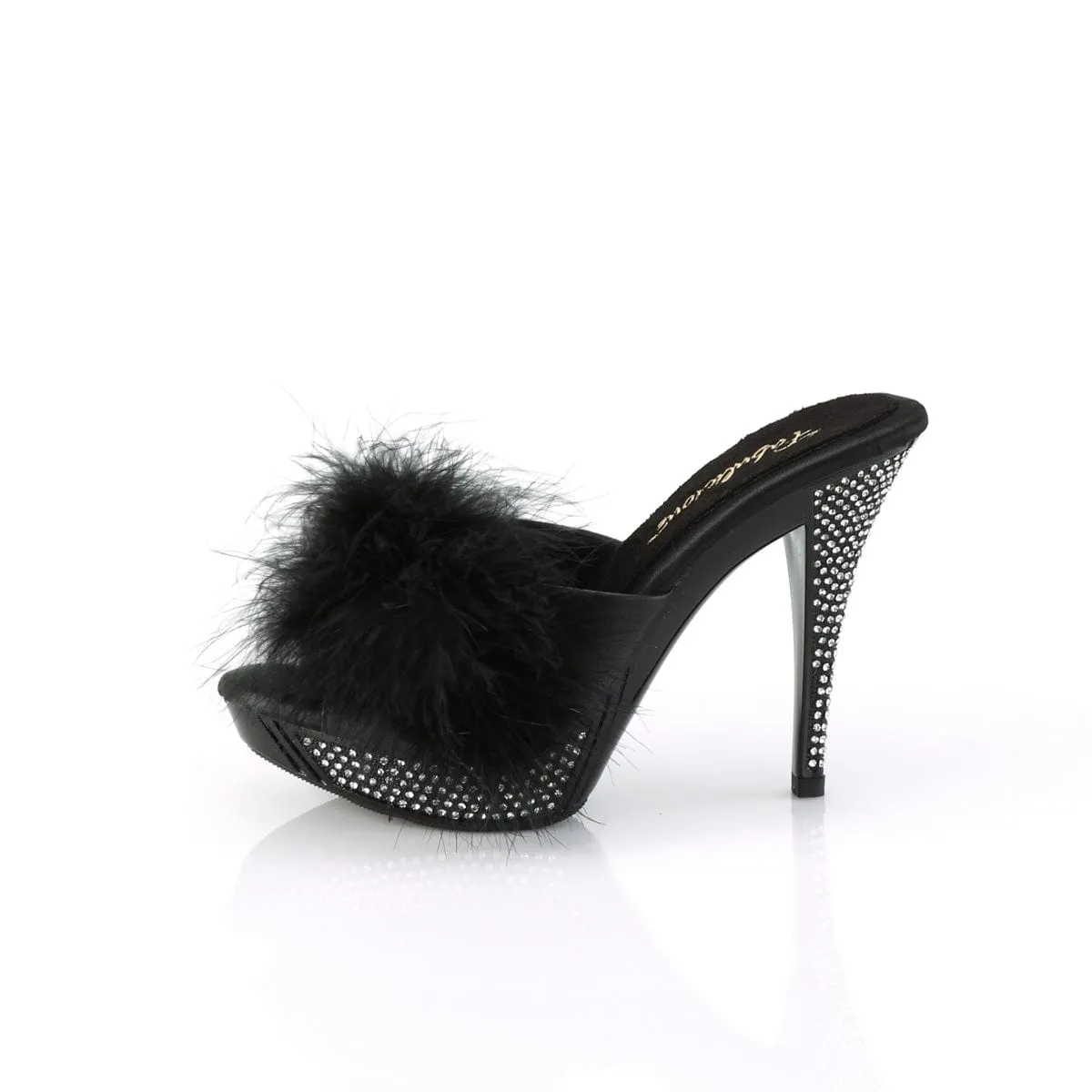 ELEGANT-401F Black Marabou-Faux Leather/Black