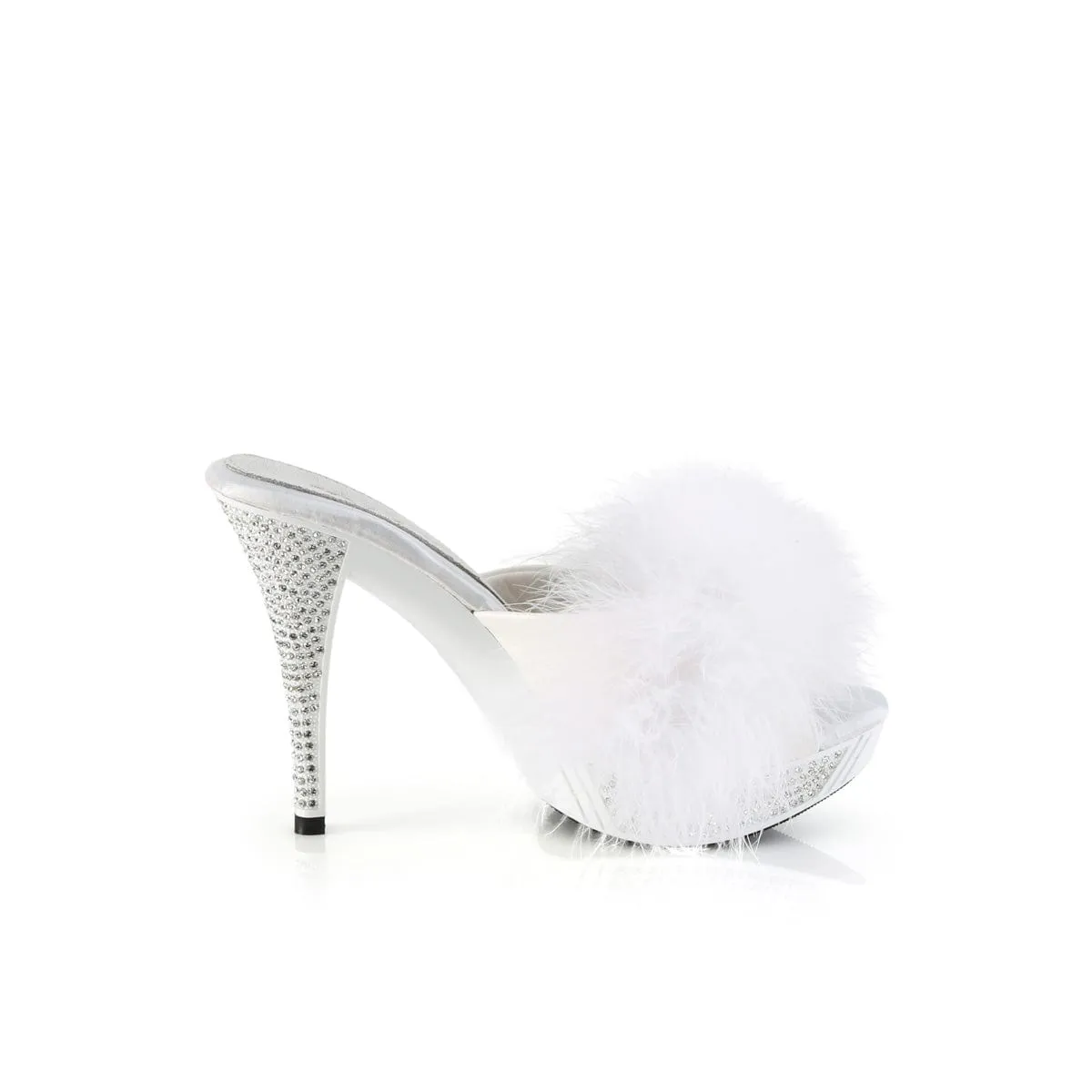 ELEGANT-401F White Marabou-Faux Leather/White