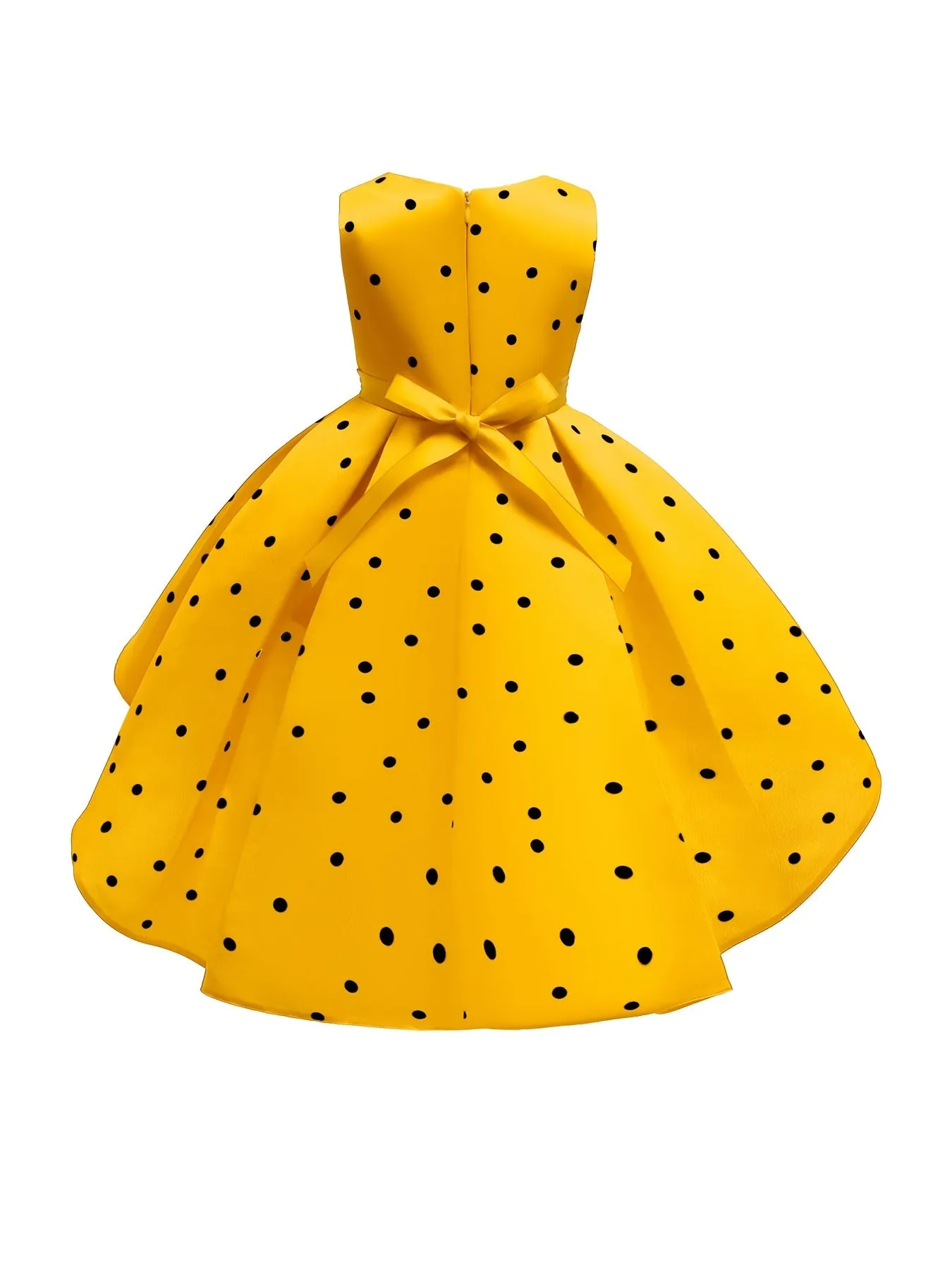 Elegant Polka Dot Sleeveless Party Dress for Girls - All Season, Ruffled, Bow & Belt Details, Knee-High