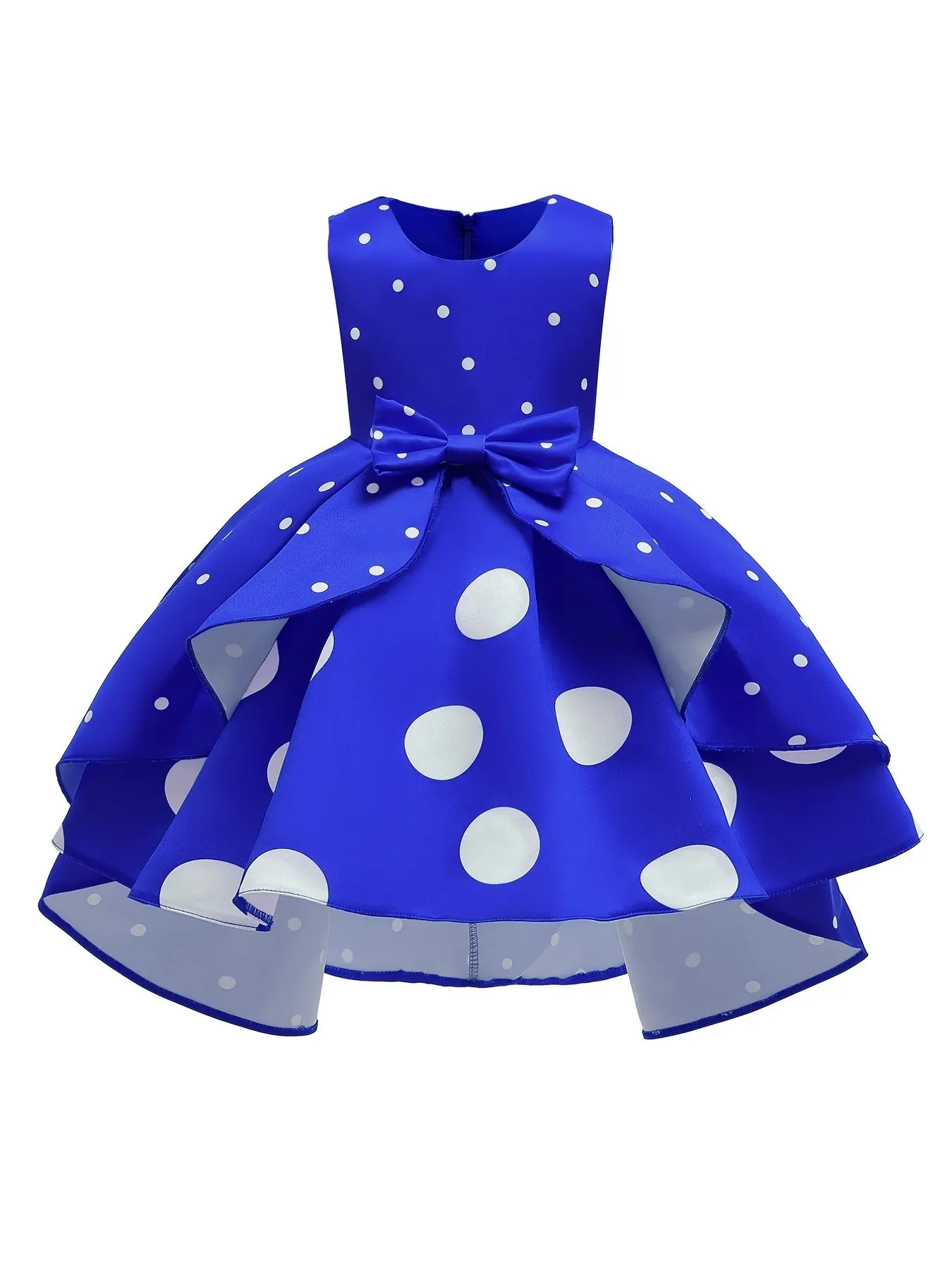 Elegant Polka Dot Sleeveless Party Dress for Girls - All Season, Ruffled, Bow & Belt Details, Knee-High